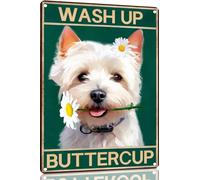 Ensound White Terrier Wash Up Buttercup Vintage Aluminum Metal Poster Sign Decor Metal Tin Sign For Cafe Home Retro Club Bar Bathroom Poster Gift 8x12 Inch