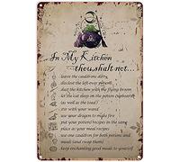 Ensound Witch Decor Halloween Vintage Metal Tin Sign in My Kitchen Thou Shalt Not Witchcraft Baking Kitchen Decor Iron Painting for Home Garden Black Cats Wall Art Poster 8x12 Inch