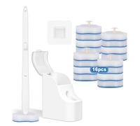 Enspoway Disposable Toilet Brushes & Holders: Toilet Cleaner Wand with Disposable Heads 16PCS & Storage Caddy - Wall Mounted Scrubber Sudsy Cleaning System for Bathroom Tiny Space