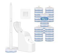 Enspoway Disposable Toilet Brushes & Holders: Toilet Cleaner Wand with Disposable Heads 32PCS & Storage Caddy - Wall Mounted Scrubber Sudsy Cleaning System for Bathroom Tiny Space