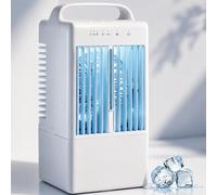 Enssjoy Portable Air Conditioner, Mini Air Cooler with Mist Cooling, 3 Speed Fan, 90° Oscillating, 1000ML Water Tank, 2H/4H Timer & 7 Colour LED Light for Home, Office & Travel
