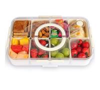Enssjoy Snack Box with 8 Removable Compartments, Divided Serving Tray with Lid & Handle, Reusable Snack Containers for Snack, Sandwich, Spices, Sweets, Fruit, Nuts, Salad, Crisps & Dips