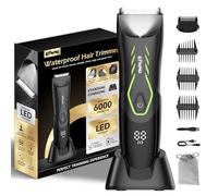 ENSSU Manscape Body Hair Trimmer for Men,Pubic Groin Hair Trimmer for Men with Safe Blade,Cordless Ball Shaver w/Light,Charging Dock,Waterproof Body Groomer for Man,LED Display,1H Quick Charge,Green