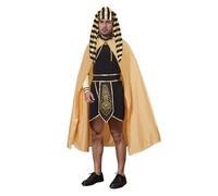 ensswliz Adult Men Egyptian King Pharaoh Costume Set Golden Trim Tank Tops Skirt Arm Sleeves Headwear Necklace Halloween Cosplay Outfits (B-Black, M)
