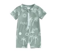 ensswliz Baby Boy Swimsuit One Piece Short Sleeve Zipper Swimwear Bathing Suit Rash Guard Swimwear Beachwear Sunsuit Wetsuit (B-Army Green, 2-3 Years)