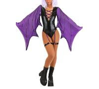 ensswliz Bat Costume for Wome Sexy Purple Bodysuit Batman Cosplay Outfit for Halloween Costume Party Dress Up (A-Purple, M)