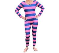 ensswliz Cheshire Cat Costume for Women Halloween Costumes Striped Long Sleeve Jumpsuit Party Cosplay Outfit Costume (A-Pink Purple, S)