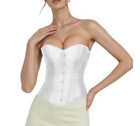 ensswliz Corset Tops for Women Bustier Shapewear Lingerie Lace Up Boned Overbust Waist Push Up Bodysuit (F-White, XL)