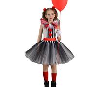ensswliz Kids Girl’s Clown Costume Zombie Princess Prom Cosplay Tulle Dress with Ribbon Crown Flower Wristband Halloween Cosplay Costume (B-Black, 8-9 Years)
