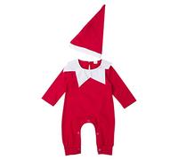 ensswliz Newborn Baby My First Christmas Outfit Boy Girl Elf Santa Claus Costumes Long Sleeve Romper Jumpsuit with Hat Set (Red, 18-24 Months)