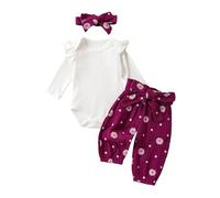 ensswliz Newborn Infant Girl Clothes Rib Knit Romper Daisy Print Pants Headband Fall Winter Newborn Outfit Sets 0 3 6 12 18 24 Months
