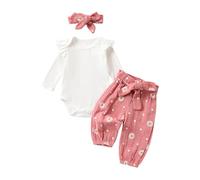 ensswliz Newborn Infant Girl Clothes Rib Knit Romper Daisy Print Pants Headband Fall Winter Newborn Outfit Sets 0 3 6 12 18 24 Months
