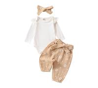ensswliz Newborn Infant Girl Clothes Rib Knit Romper Daisy Print Pants Headband Fall Winter Newborn Outfit Sets 0 3 6 12 18 24 Months