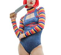ensswliz Women 2 Pcs Halloween Cosplay Costumes Scary Nightmare Killer Doll Wanna Play Movie Character Dress Chucky Doll Costume Set (B-Blue, M)