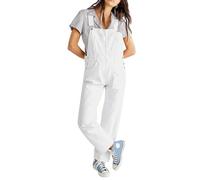ensswliz Women Denim Overalls Casual Bib Wide Leg Adjustable Strap Romper Pants 90s Retro Revolt Dungaree Overalls Long Jumpsuit (A-White, XL)