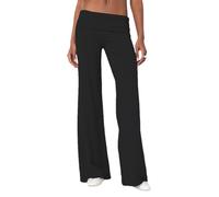 ensswliz Women Fold Over Waistband Yoga Pants Low Waist Wide Leg Sweatpants Flare Leggings Bell Bottoms Y2K Lounge Foldover Pants (A-Black, M)