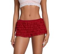 ensswliz Women Lolita Bloomers Cute Ruffle Shorts Lace Pumpkin Pants Sexy Boyshorts Layered Bottoms Y2k Sweet Pettipants (F-Red, XL)