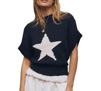 ensswliz Women Ribbed Knit Sweater Vest Cherry Fish Pattern Sleeveless Crew Neck Loose Fit Pullover Tank Tops for Fall Winter (D-Navy Blue, S)