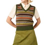 ensswliz Women Ribbed Knit Sweater Vest Cherry Fish Pattern Sleeveless Crew Neck Loose Fit Pullover Tank Tops for Fall Winter (E-Khaki, M)