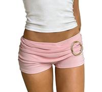 ensswliz Women Y2k Micro Booty Shorts Round Ring Ruched Mini Short Low Rise Slim Fitted Bottoms for Going Out Rave (A-Pink, S)