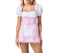 ensswliz Womens Halloween Dorothy Dress Costume Puff Sleeve Lace Hem Smoked Blue Plaid Corset Mini Dress Fairytale Cosplay Dresses (B-Blue, L)