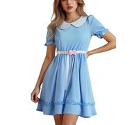 ensswliz Womens Halloween Dorothy Dress Costume Puff Sleeve Lace Hem Smoked Blue Plaid Corset Mini Dress Fairytale Cosplay Dresses (I-Sky Blue, S)