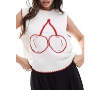 ensswliz Women's Ribbed Knit Sweater Vest Cherry Lobster Contrast Color Sleeveless Crew Neck Loose Fit Pullover Tank Tops (A-White, S)