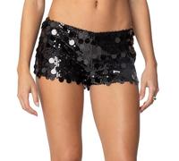 ensswliz Women's Sequins Shorts Low Waist Elastic Sparkly Party Hot Shorts Summer Glitter Beach Club Streetwear (Black, M)
