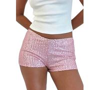 ensswliz Women's Sequins Shorts Low Waist Elastic Sparkly Party Shorts Glitter Hot Short Beach Club Streetwear (B-Pink, S)