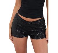 ensswliz Women's Sequins Shorts Low Waist Elastic Sparkly Party Shorts Glitter Hot Short Beach Club Streetwear (B-Black, S)
