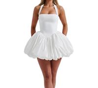 ensswliz Women's Sleeveless Halter Corset Mini Dress Tie Up Backless Bubble Party Dress for Beach Club Streetwear