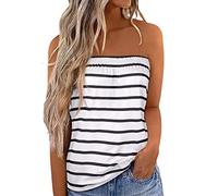 ensswliz Womens Tube Tops Strapless Striped Tanks Sexy Casual Backless Bandeau Sleeveless Shirts Summer Flowy Smocked Blouse (A-White Stripes, L)