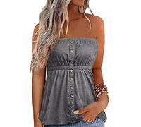 ensswliz Womens Tube Tops Strapless Striped Tanks Sexy Casual Backless Bandeau Sleeveless Shirts Summer Flowy Smocked Blouse (C-Light Gray, M)