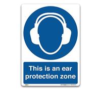 Ensure Ear Protection Compliance and Safety - Pack of 2 "This is an Ear Protection Zone" Signs - A5 210x148mm - Self-adhesive Vinyl Sticker - PPE Mandatory Health and Safety Signs