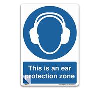Ensure Ear Protection Compliance and Safety - Pack of 2 "This is an Ear Protection Zone" Signs - A5 210x148mm - LAMINATED Self-adhesive Vinyl Sticker - PPE Mandatory Health and Safety Signs