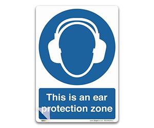 Ensure Ear Protection Compliance and Safety - Pack of 2 "This is an Ear Protection Zone" Signs - A5 210x148mm - LAMINATED Self-adhesive Vinyl Sticker - PPE Mandatory Health and Safety Signs