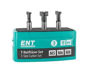 ENT 09003 3-pcs. T-Slot Router bits in a Set M5 M6 M8, 8mm Shank (S) Carbide Router bits, T-Slot Profiles for hex Bolts with Metric Thread, CNC Router bits Router Tool bits