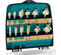 ENT 09012PLUS 12-Piece Carbide Router Bit Plus Set in Break-Proof Plastic Case - Router Bit with Shank 8 mm - Straight Router Bit with Standard Tungsten Carbide Cutting Tip for Drilling into Grooves