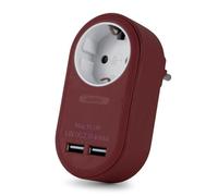 Entac Power Adapter with 2x USB-A Ports, Burgundy, Compact Design for Wall Outlets
