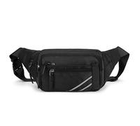 Entchin Fanny Pack for Women and Men, Multi-Functional Crossbody Belt Bag with 5 Pockets, Reflective Strip, Adjustable Strap, Water-Resistant Nylon Waist Pack for Hiking, Cycling, Daily Use, Black