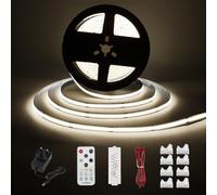 Enteenly COB LED Strip White 5 Meters, Under Cabinet Light Strip Kit with RF Remote Control for Display Case, Kitchen, Desk, Shelf, Cupboard, with 24V Adapter, 6500K