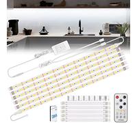 Enteenly Under Cabinet Strip Lights Kit 9.8ft/3m, 12V UK Plug White Dimmable LED Strip with Remote, Flexible LED Lighting Strips for Kitchen, Shelf, Cupboard, TV, Desk, Plug in Cold White 6500K