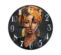 Entemne 10 Inch Silent Wall Clock Americans Black Women African Non Ticking Battery Operated Decorative Clock for Bedroom Living Room, Easy to Read