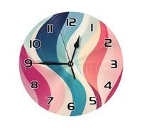 Entemne 10 Inch Silent Wall Clock Colorful Abstract Wave Stripe Pattern Non Ticking Battery Operated Decorative Clock for Bedroom Living Room, Easy to Read