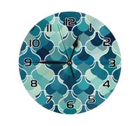 Entemne 10 Inch Silent Wall Clock Quatrefoil Wave Geometric Pattern Non Ticking Battery Operated Decorative Clock for Bedroom Living Room, Easy to Read