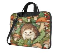 Entemne 14 Inch Laptop Bag Cute Hedgehog Forest Mushroom Laptop Sleeve Case For Women Men Lightweight Water Resistant Computer Tablet Shoulder Bag Briefcase