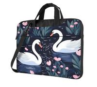 Entemne 14 Inch Laptop Bag Cute Love Hearts Swan Birds Laptop Sleeve Case For Women Men Lightweight Water Resistant Computer Tablet Shoulder Bag Briefcase