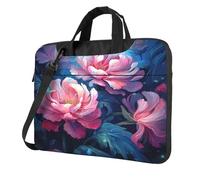 Entemne 15.6 Inch Laptop Bag Pink Peony Flowers Laptop Sleeve Case For Women Men Lightweight Water Resistant Computer Tablet Shoulder Bag Briefcase