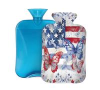 Entemne 2L Hot Water Bottle American Flag Butterflies Hot Water Bag with Cover Reusable Therapy Bag for Pain Relief Menstrual Cramps, Muscle Soreness Winter Warmth Gift
