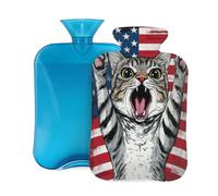Entemne 2L Hot Water Bottle American Flag Cat Paws Hot Water Bag with Cover Reusable Therapy Bag for Pain Relief Menstrual Cramps, Muscle Soreness Winter Warmth Gift
